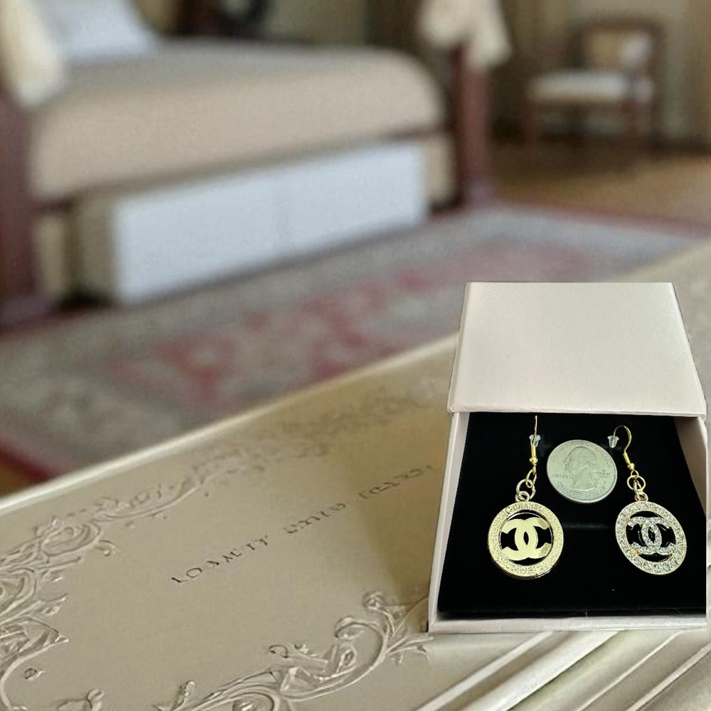 Gold and CZ  Zipperpull Pendant Earrings - Picture 2 of 3